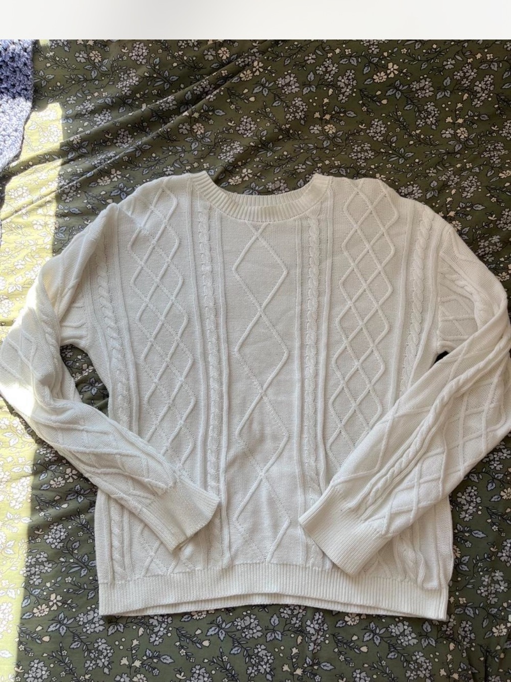 Edikted Cream Cable Knit Crewneck Sweater